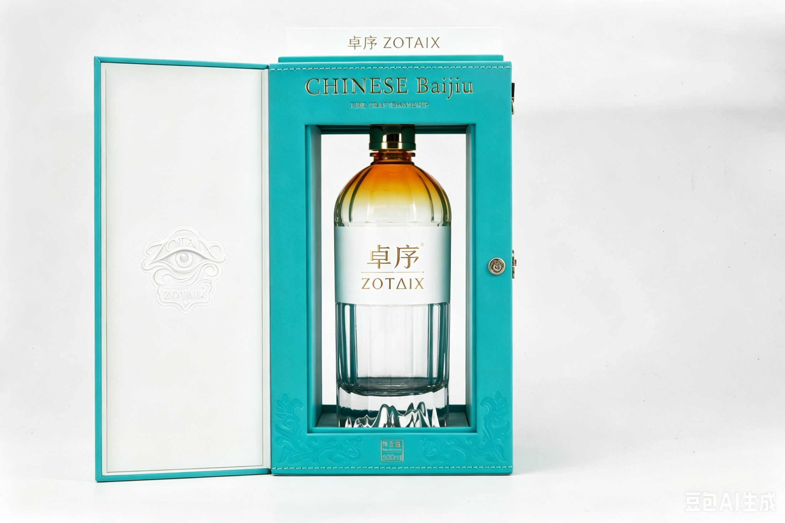 Turquoise-gold ZOTAIX Chinese Baijiu gift set front view